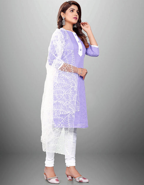Trendy Traditional Party Wear Salwar Suit Lavender Cotton Pant Straight Front View